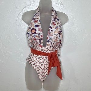 Cupshe Plunge halter belted one piece swimsuit size XXL NWT